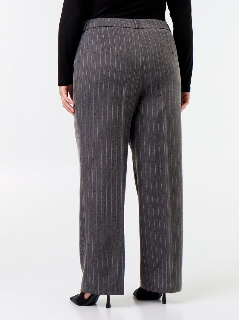Pantalon large avec strass à rayures Gris - Kiabi