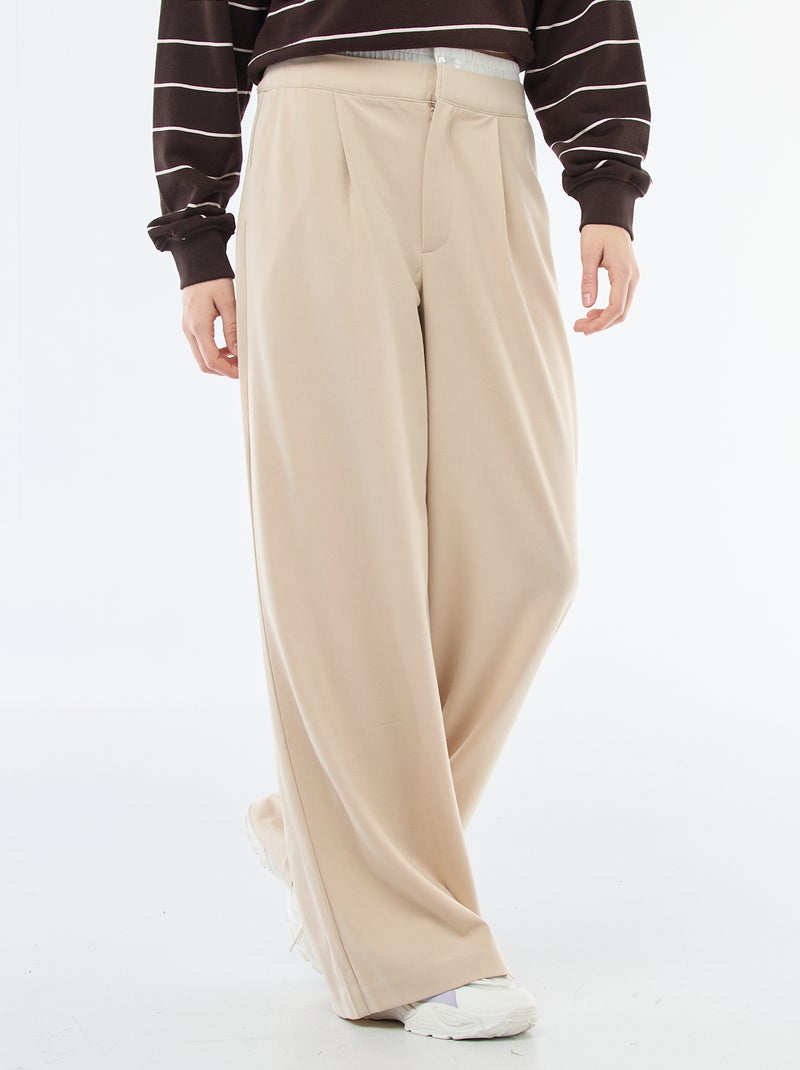 Pantalon large avec taille boxer Beige - Kiabi