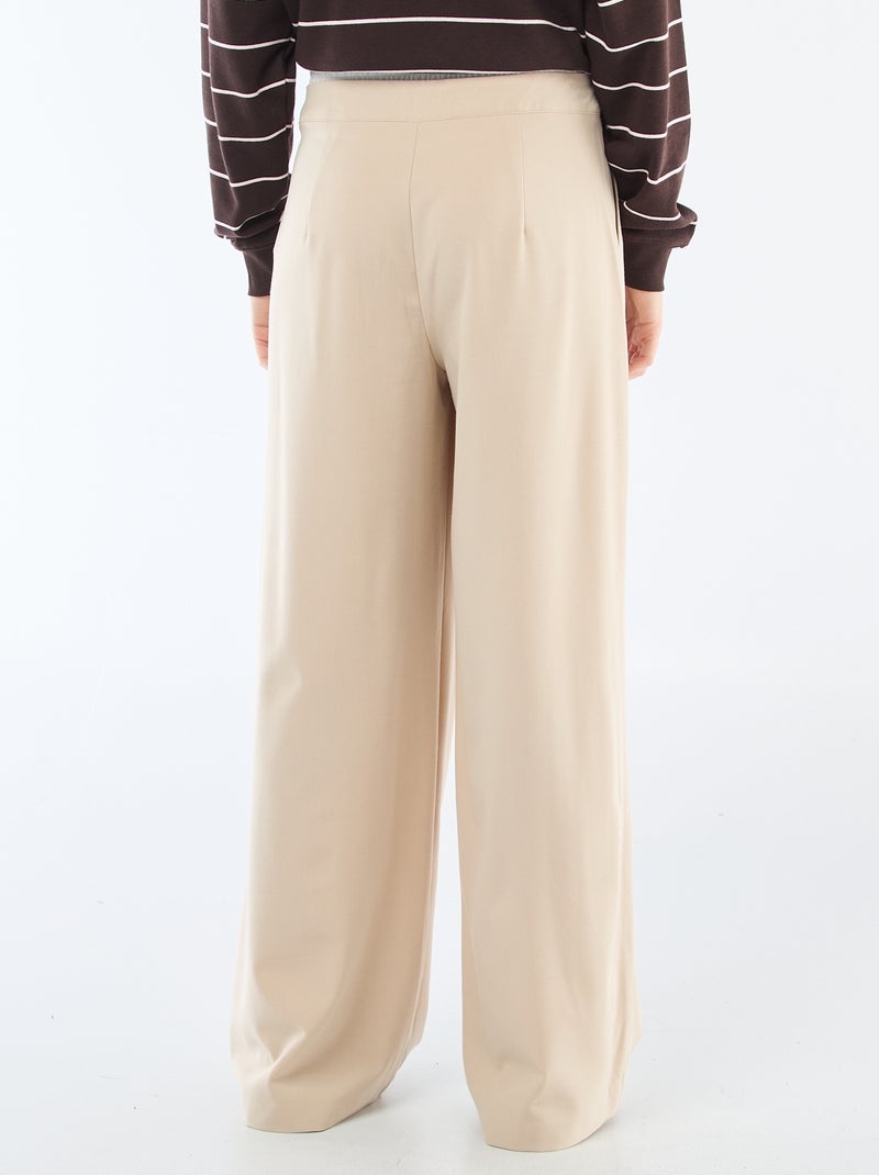 Pantalon large avec taille boxer Beige - Kiabi