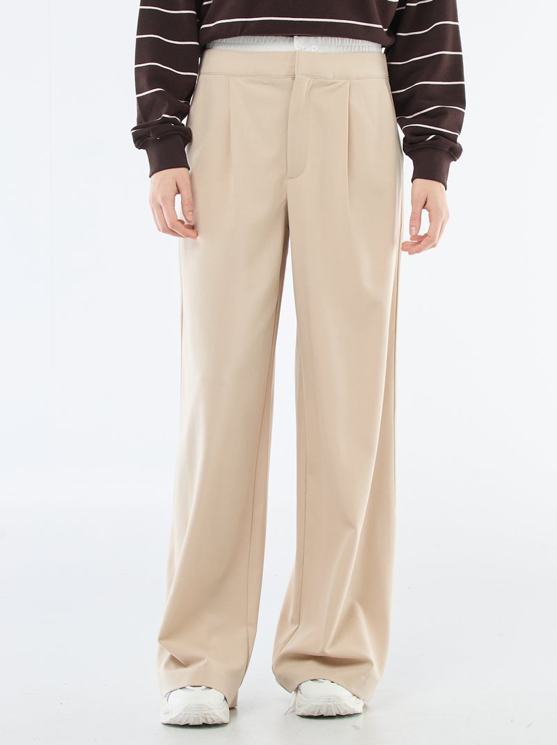 Pantalon large avec taille boxer Beige - Kiabi