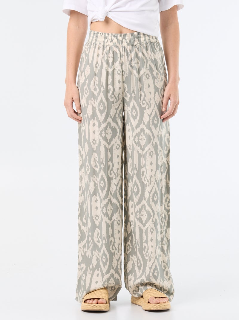 Pantalon large avec taille élastiquée Vert - Kiabi