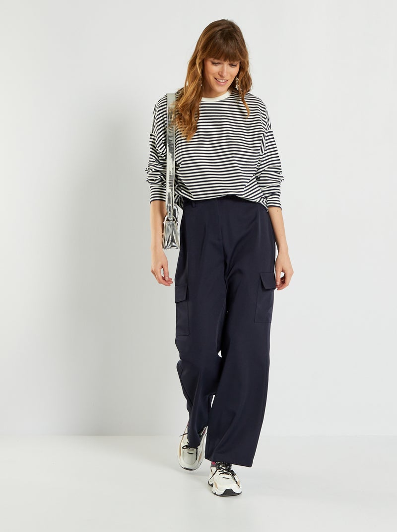 Pantalon large bleu marine - Kiabi