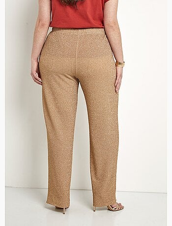 Pantalon large brillant doré ceinture élastiquée - Afibel