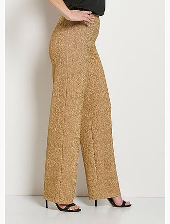 Pantalon large brillant doré ceinture élastiquée - Afibel