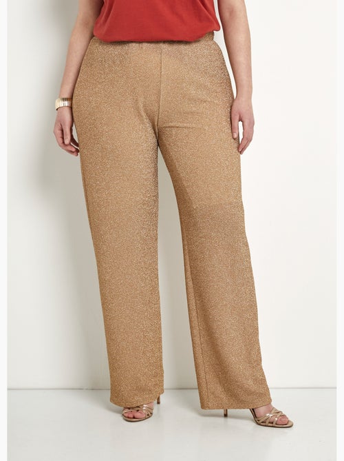 Pantalon large brillant doré ceinture élastiquée - Afibel - Kiabi Pantalon large brillant doré ceinture élastiquée - Afibel - Kiabi
