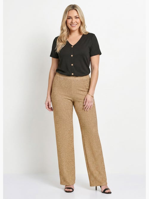 Pantalon large brillant doré ceinture élastiquée - Afibel - Kiabi Pantalon large brillant doré ceinture élastiquée - Afibel - Kiabi