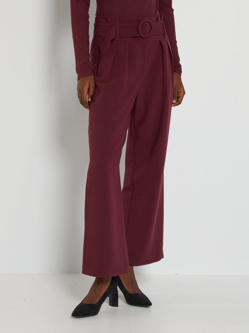 Pantalon large ceinturé bordeaux - Kiabi