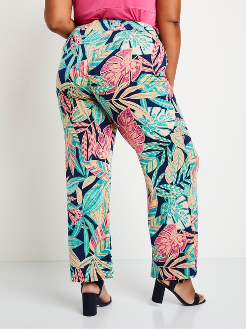 Pantalon large ceinture élastiquée feuillage - Afibel - Kiabi