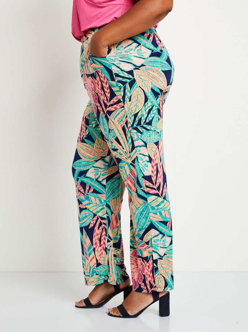 Pantalon large ceinture élastiquée feuillage - Afibel Vert - Kiabi