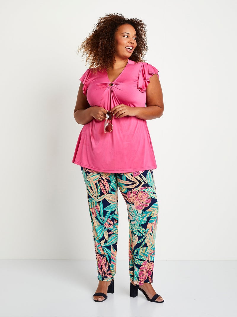 Pantalon large ceinture élastiquée feuillage - Afibel Vert - Kiabi