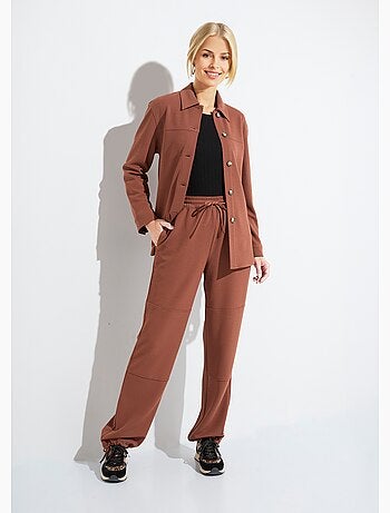 Pantalon large ceinture élastiquée maille crêpe unie - AFIBEL
