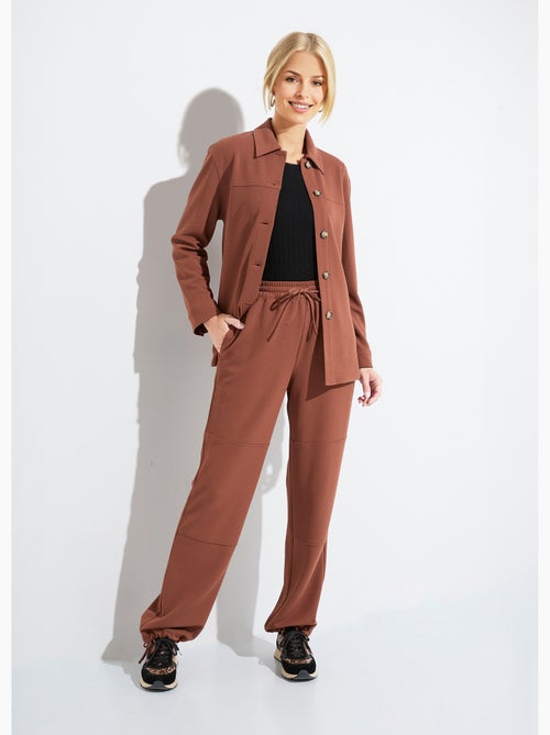 Pantalon large ceinture élastiquée maille crêpe unie - AFIBEL - Kiabi