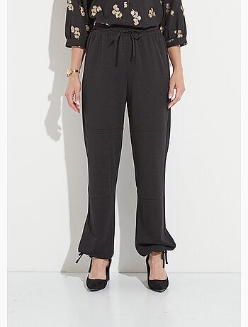 Pantalon large ceinture élastiquée maille crêpe unie - AFIBEL