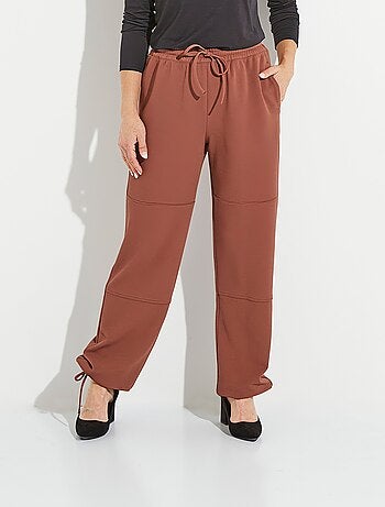 Pantalon large ceinture élastiquée maille crêpe unie