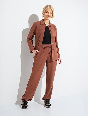 Pantalon large ceinture élastiquée maille crêpe unie