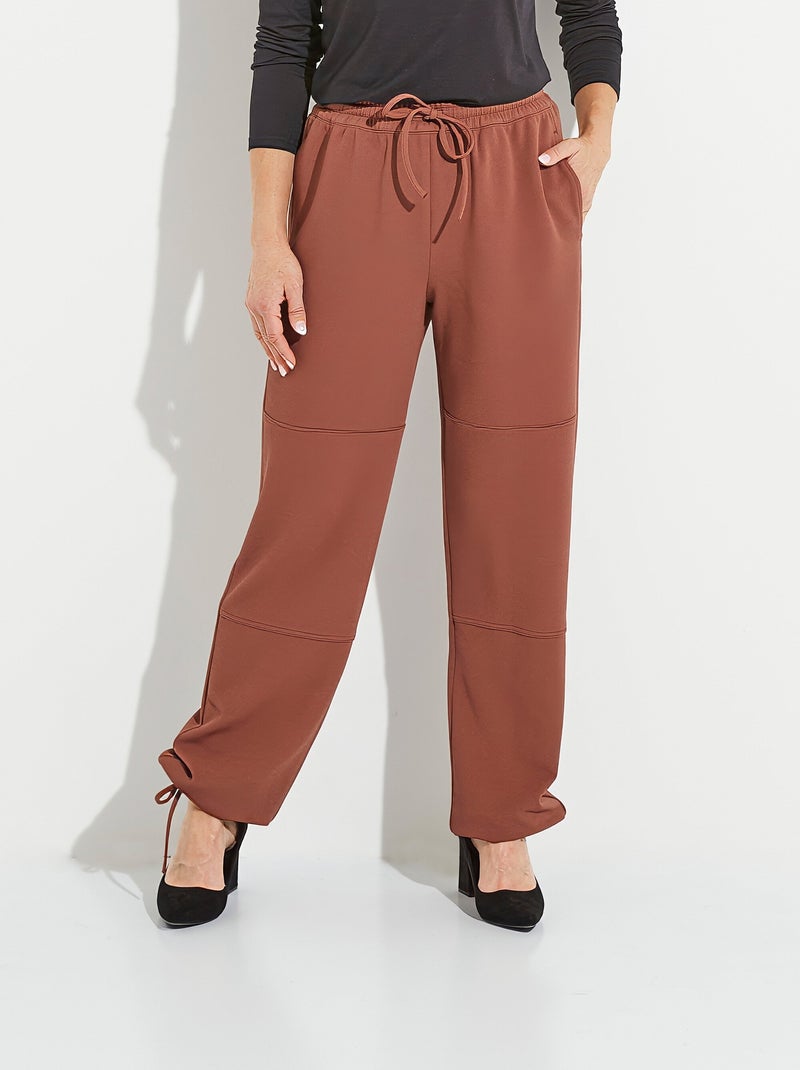 Pantalon large ceinture élastiquée maille crêpe unie Marron - Kiabi