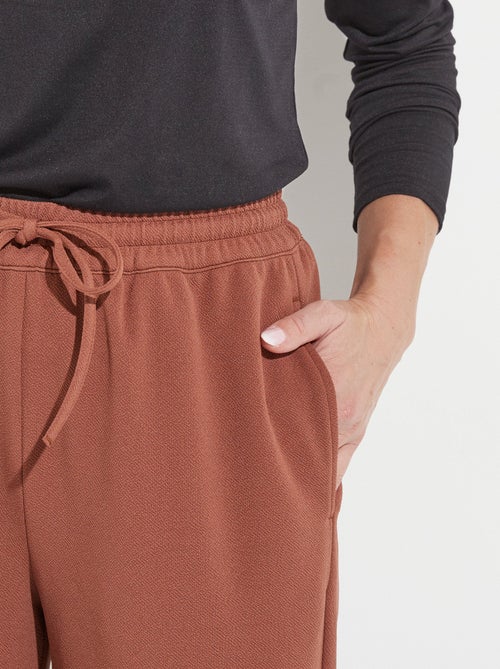 Pantalon large ceinture élastiquée maille crêpe unie - Kiabi