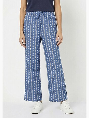 Pantalon large chambray, broderie anglaise - AFIBEL