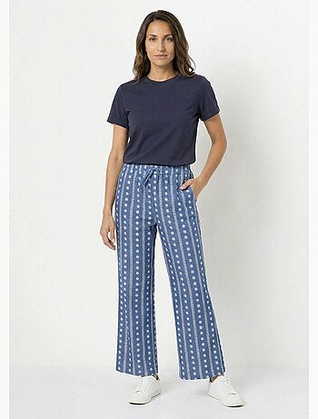 Pantalon large chambray, broderie anglaise - AFIBEL