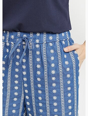 Pantalon large chambray, broderie anglaise - AFIBEL