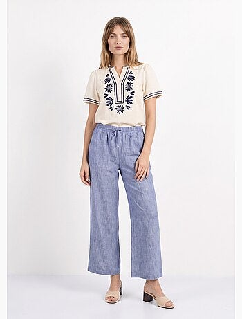 Pantalon large chiné élastiqué avec lin - AFIBEL