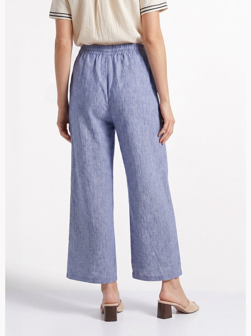 Pantalon large chiné élastiqué avec lin - AFIBEL Bleu - Kiabi