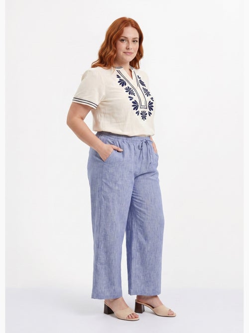Pantalon large chiné élastiqué avec lin - AFIBEL - Kiabi Pantalon large chiné élastiqué avec lin - AFIBEL - Kiabi