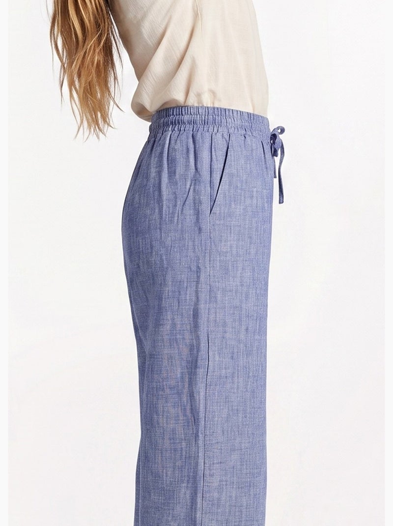 Pantalon large chiné élastiqué avec lin - AFIBEL Bleu - Kiabi