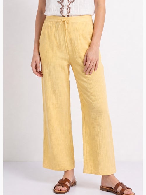 Pantalon large chiné élastiqué avec lin - AFIBEL - Kiabi