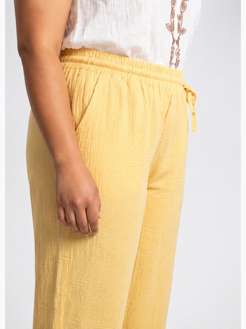 Pantalon large chiné élastiqué avec lin - AFIBEL Jaune - Kiabi