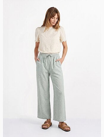 Pantalon large chiné élastiqué avec lin - AFIBEL