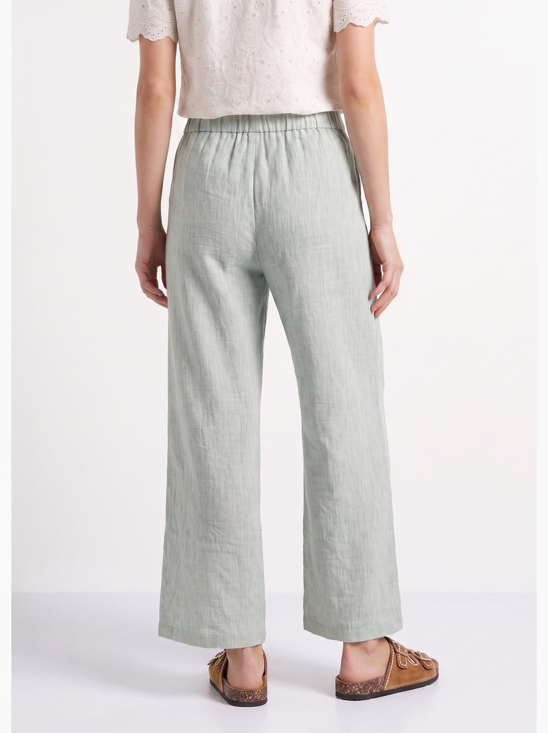 Pantalon large chiné élastiqué avec lin - AFIBEL Vert - Kiabi