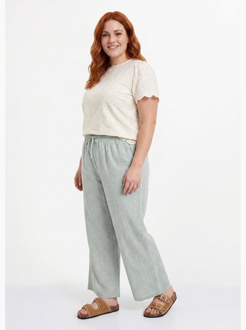 Pantalon large chiné élastiqué avec lin - AFIBEL - Kiabi