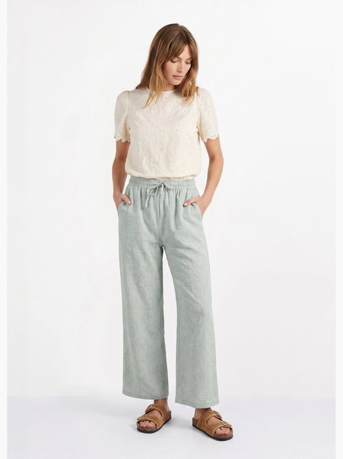 Pantalon large chiné élastiqué avec lin - AFIBEL - Kiabi