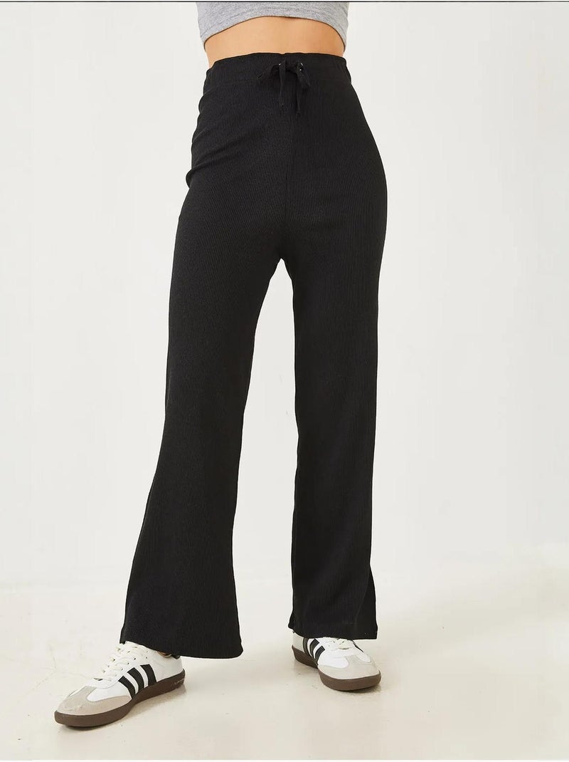 Pantalon large côtelé avec ceinture nouée lucci Noir - Kiabi
