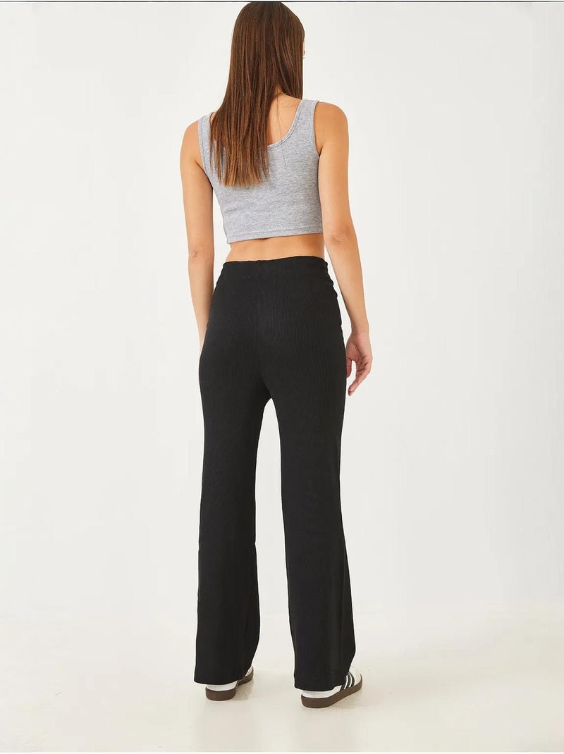 Pantalon large côtelé avec ceinture nouée lucci Noir - Kiabi
