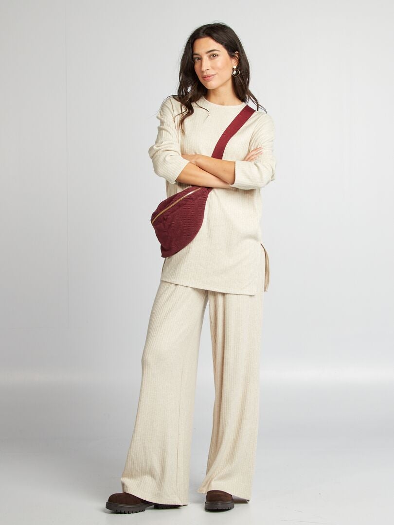 Pantalon large côtelé Beige - Kiabi