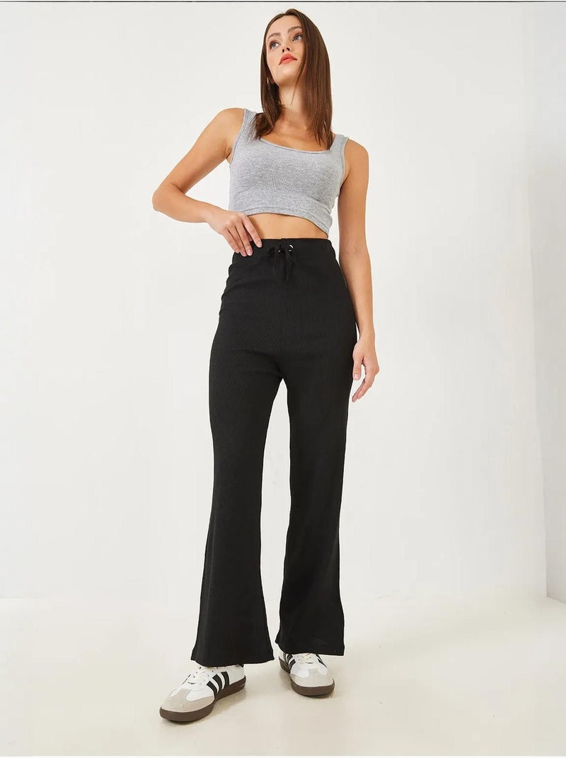 Pantalon large côtelé bianco avec ceinture nouée lucci Noir - Kiabi