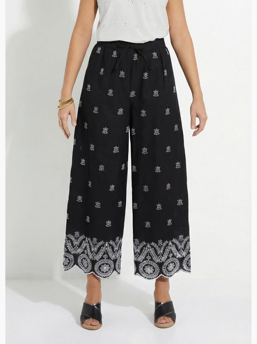 Pantalon large coton brodé taille élastiquée - afibel - Kiabi Pantalon large coton brodé taille élastiquée - afibel - Kiabi