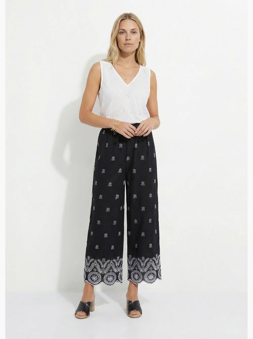 Pantalon large coton brodé taille élastiquée - afibel - Kiabi Pantalon large coton brodé taille élastiquée - afibel - Kiabi