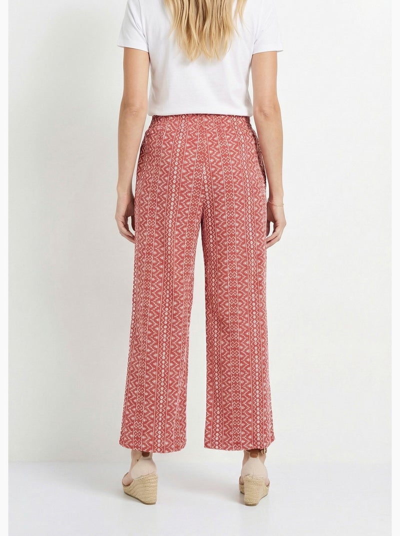 Pantalon large coton, broderie anglaise - AFIBEL Vieux rose - Kiabi