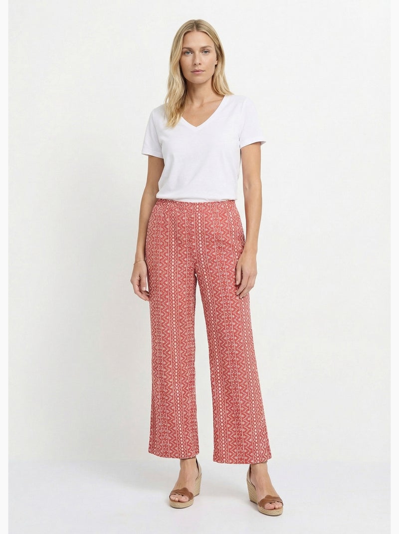 Pantalon large coton, broderie anglaise - AFIBEL Vieux rose - Kiabi