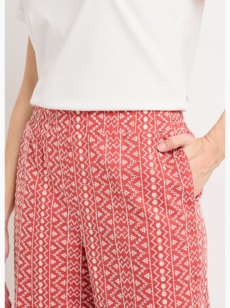 Pantalon large coton, broderie anglaise - AFIBEL Vieux rose - Kiabi