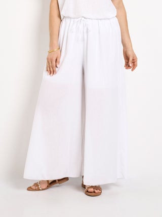 Pantalon large coton taille élastiquée