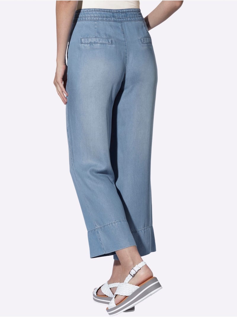 Pantalon Large Coulisse Avec Lien à Nouer à La Taille - Taille Standard - Helline Bleu Blanc - Kiabi