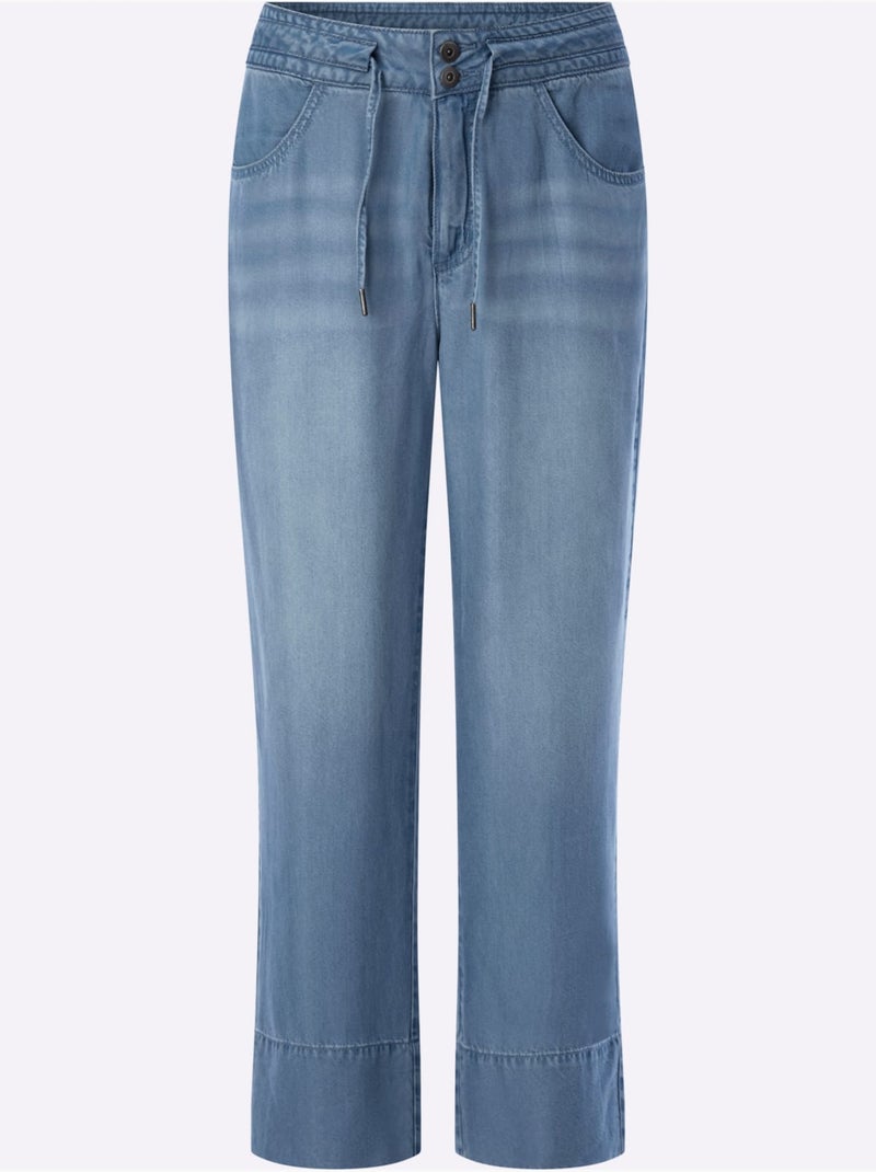 Pantalon Large Coulisse Avec Lien à Nouer à La Taille - Taille Standard - Helline Bleu Blanc - Kiabi