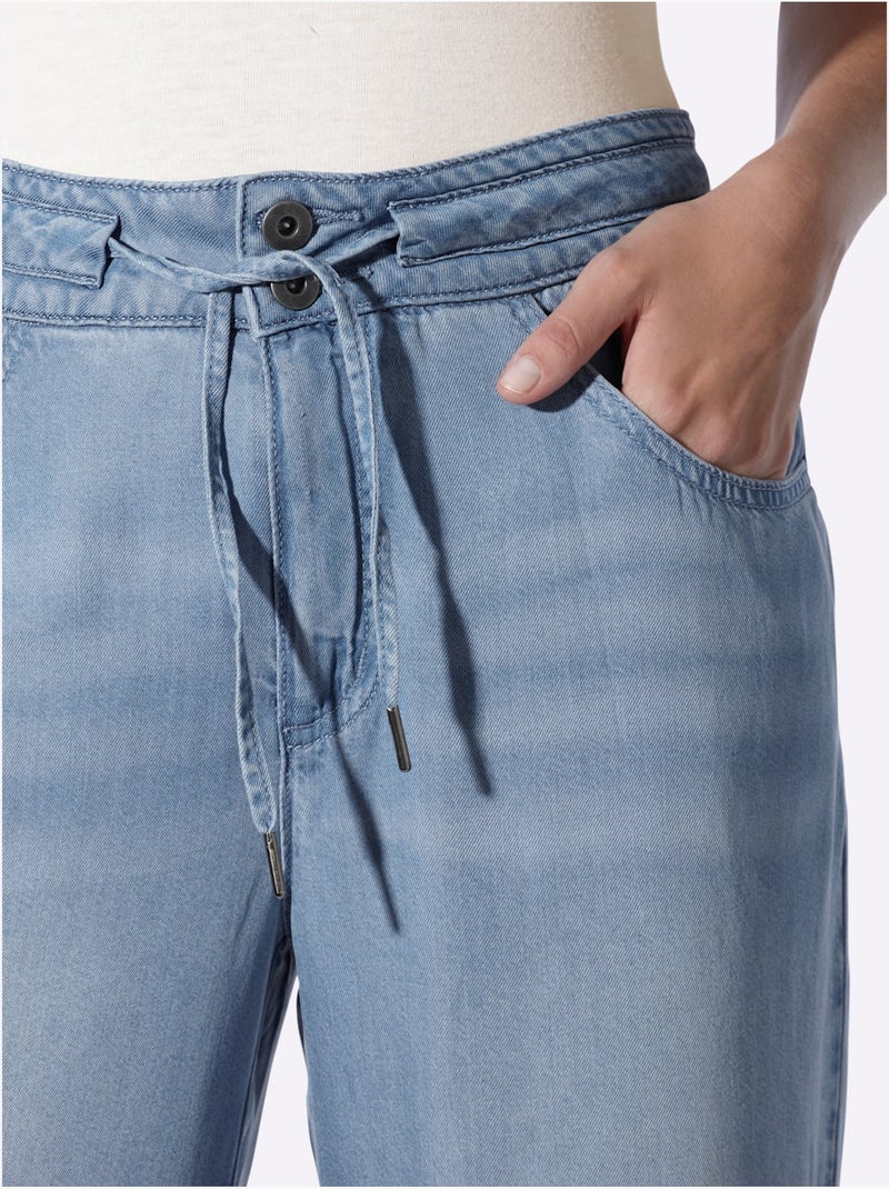 Pantalon Large Coulisse Avec Lien à Nouer à La Taille - Taille Standard - Helline Bleu Blanc - Kiabi