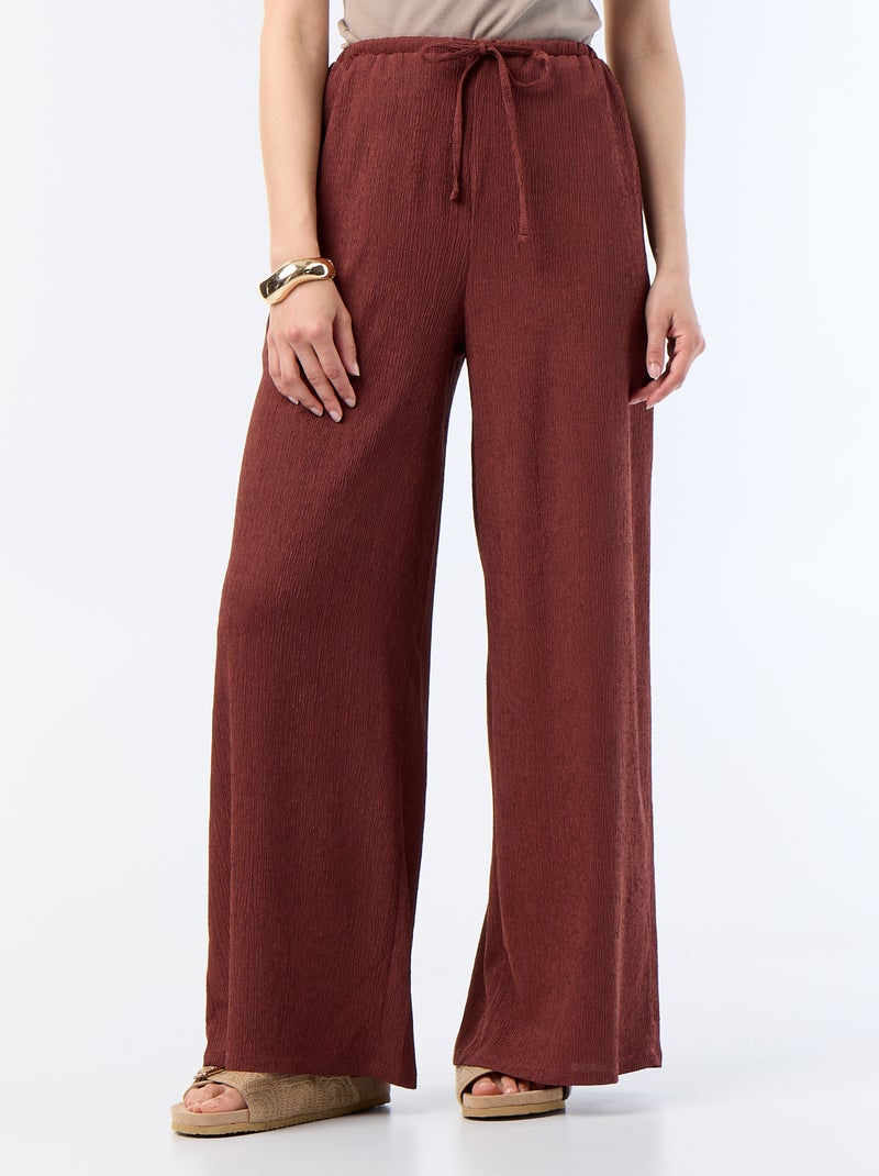 Pantalon large crêpé à 2 poches Marron - Kiabi