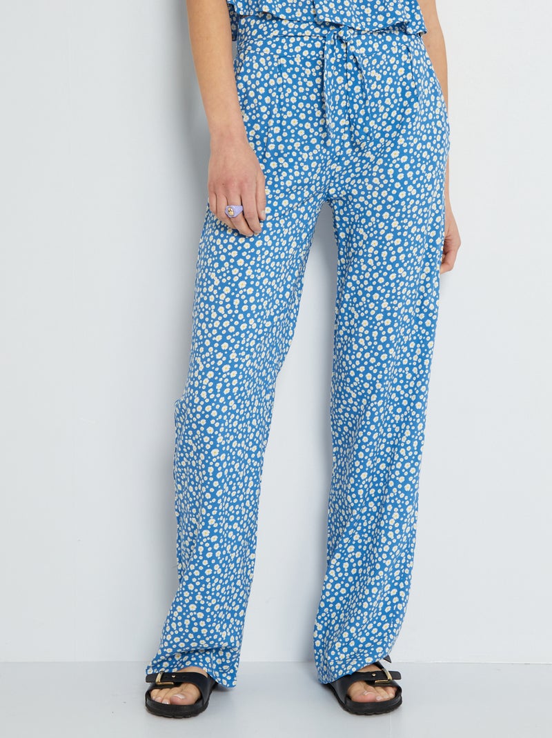 Pantalon large cropped à motifs Bleu ciel - Kiabi