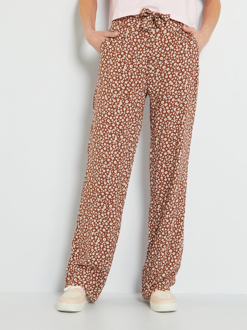 Pantalon large cropped à motifs Marron - Kiabi